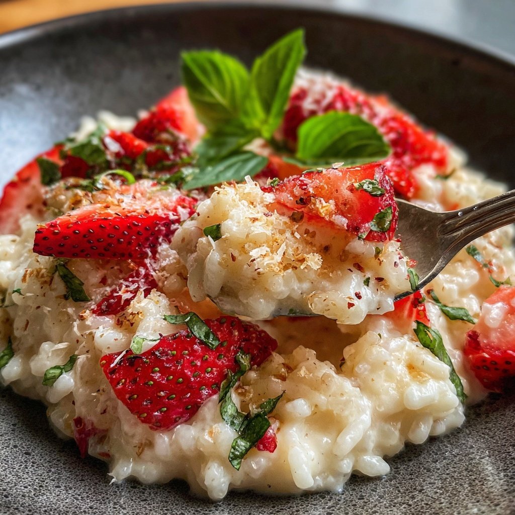 Cremiges Valentinsrisotto mit Erdbeernote