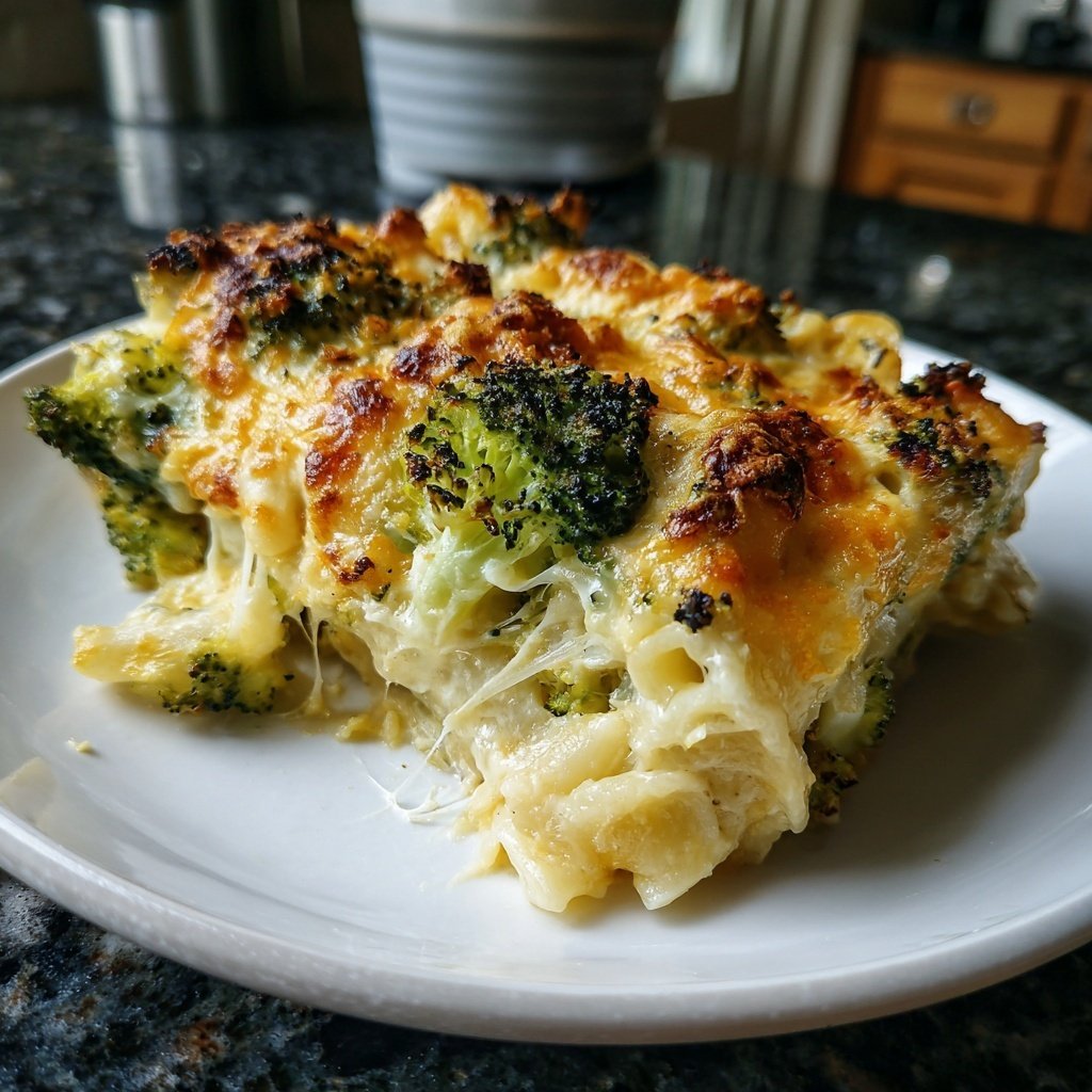 Vegetarischer Nudelauflauf mit Brokkoli und Käse