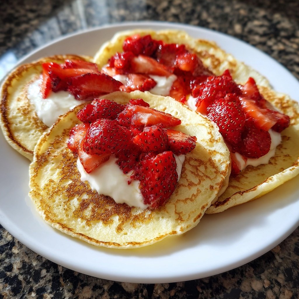 Pfannkuchen mit Quark und Erdbeeren