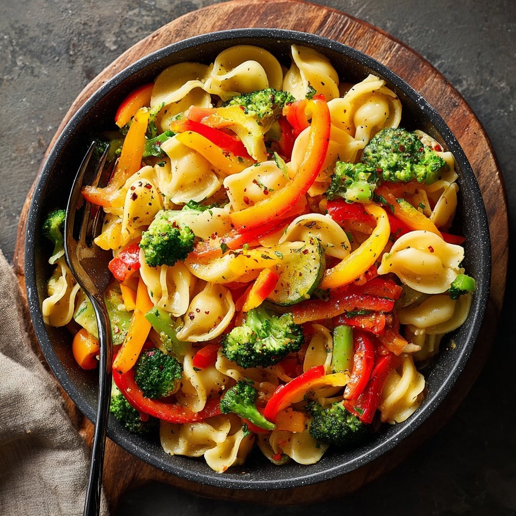 Mittagessen mit Gemüse und Nudeln